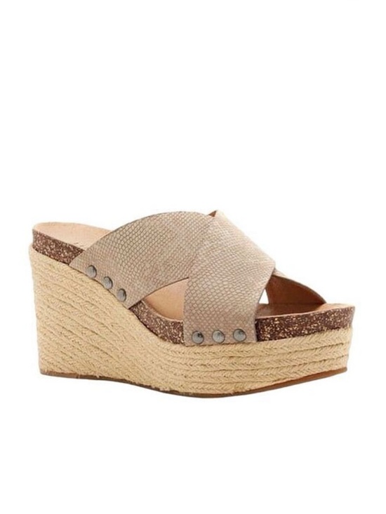 Lucky Brand Shoes - Lucky Brand Women's Neeka Taupe Slide Wedge Sandals Size 7.5M